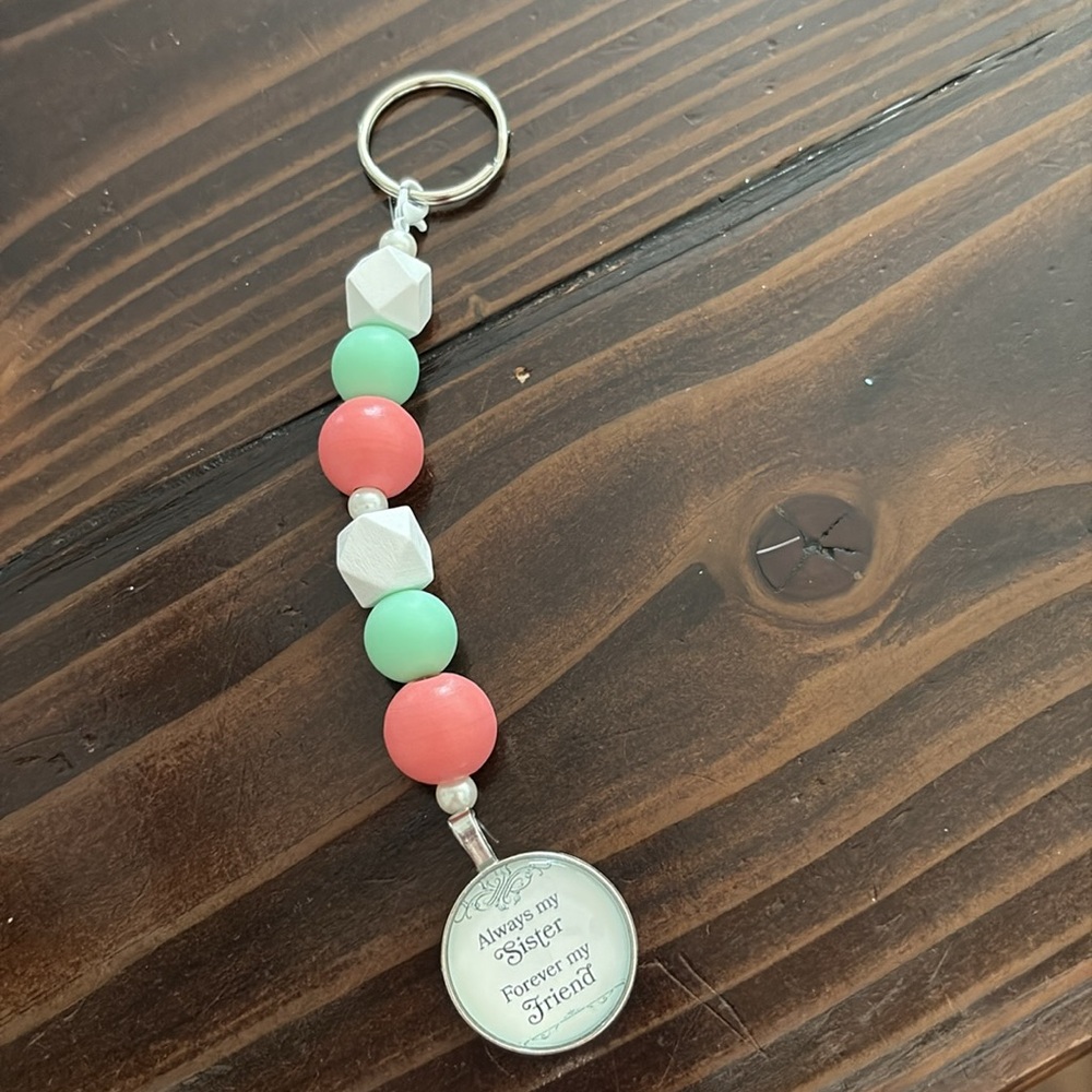 Colorful Beaded Sister keychain, purse of backpack charm/clip.
